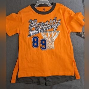 NEW Boys 2 pc basketball shirt and shorts orange‎ and gray size 7
